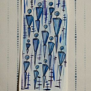 Abstract Blue Figures Mixed Media Art